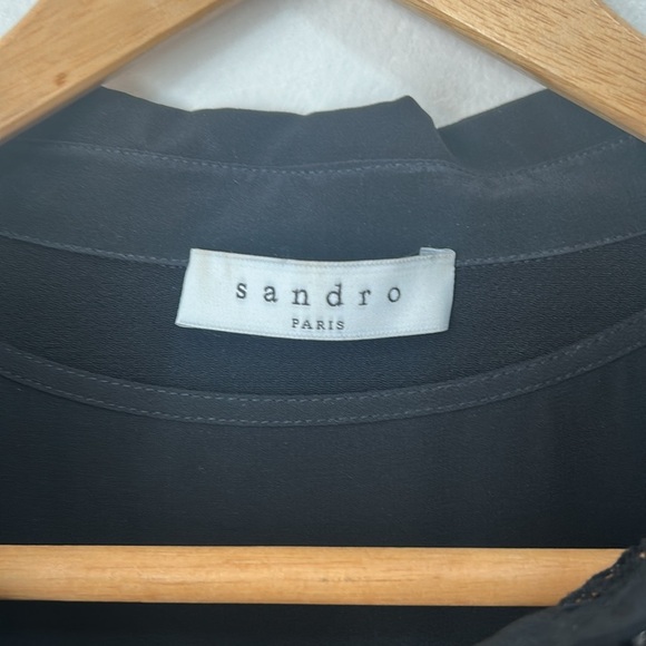 Sandro silk viscose Black Ruffled Sleeveless Dress buttons size 1 or small - Picture 8 of 13